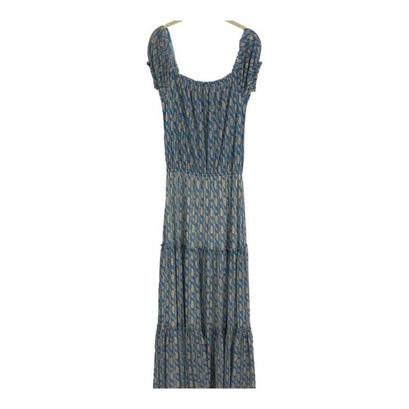 Juicy Couture Blue Beige multicolor Tiered Chiffon Paisley Maxi Dress size L - Picture 2 of 14